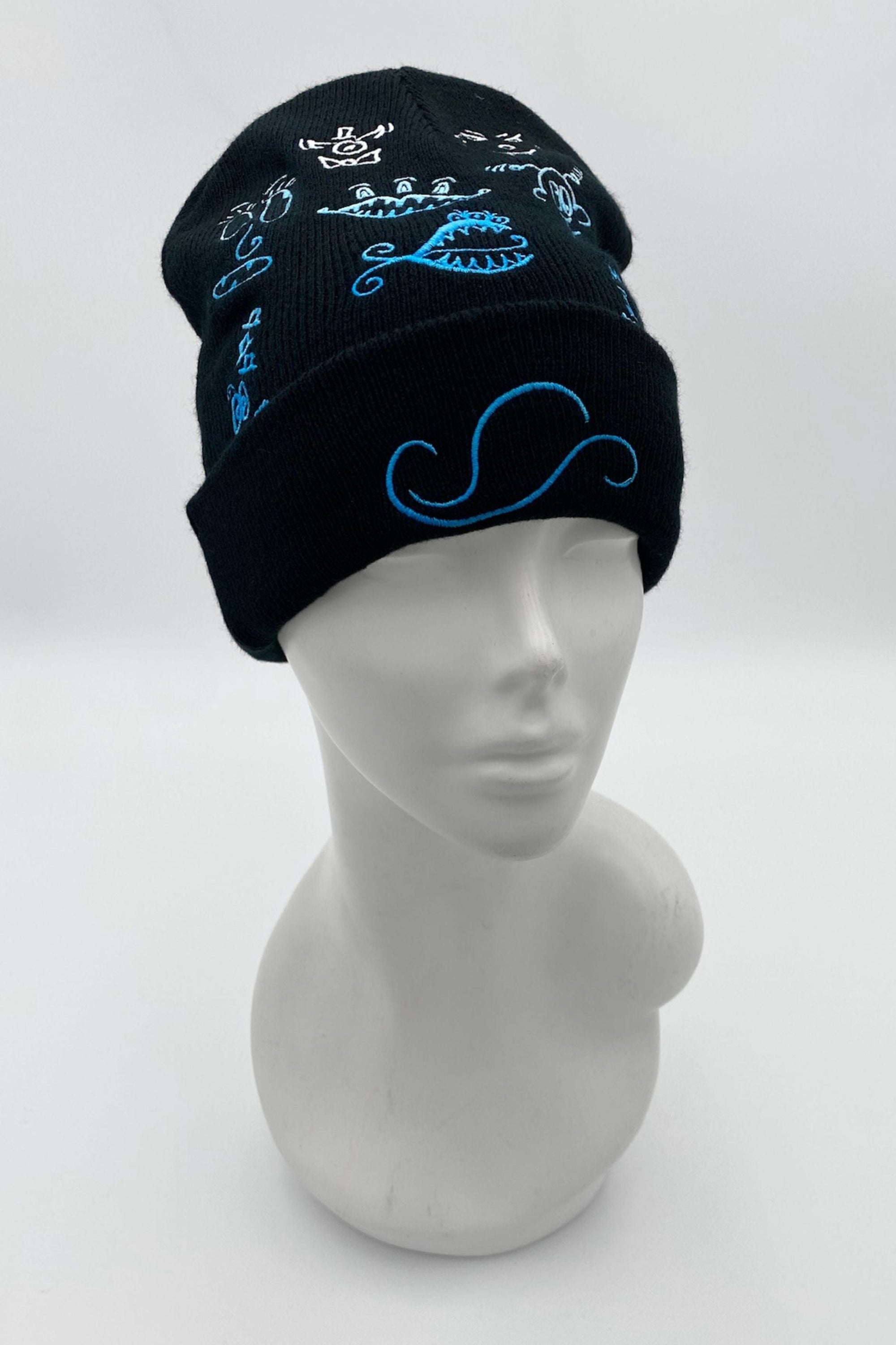 Doodleverse Beanie Black Doodle Beanie in Blue Ombre