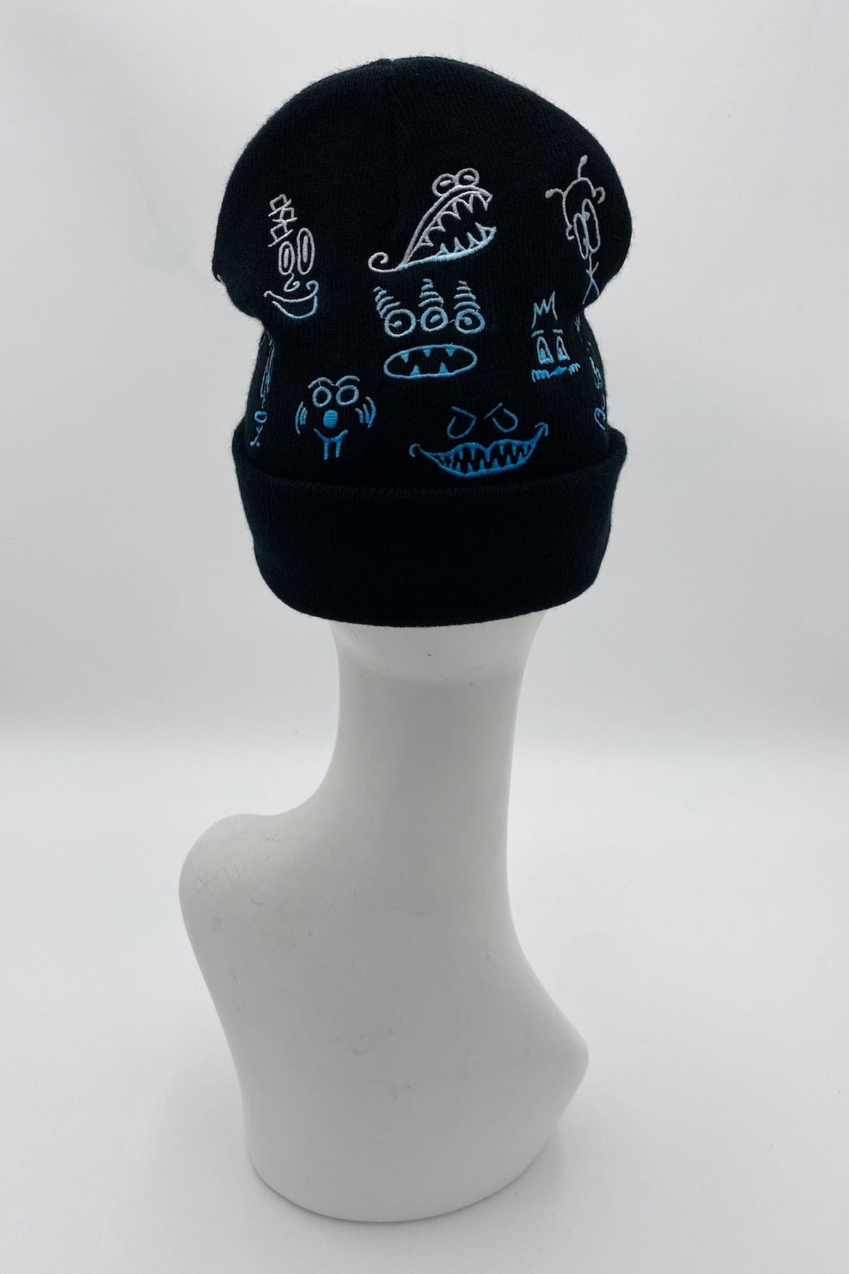 Doodleverse Beanie Black Doodle Beanie in Blue Ombre