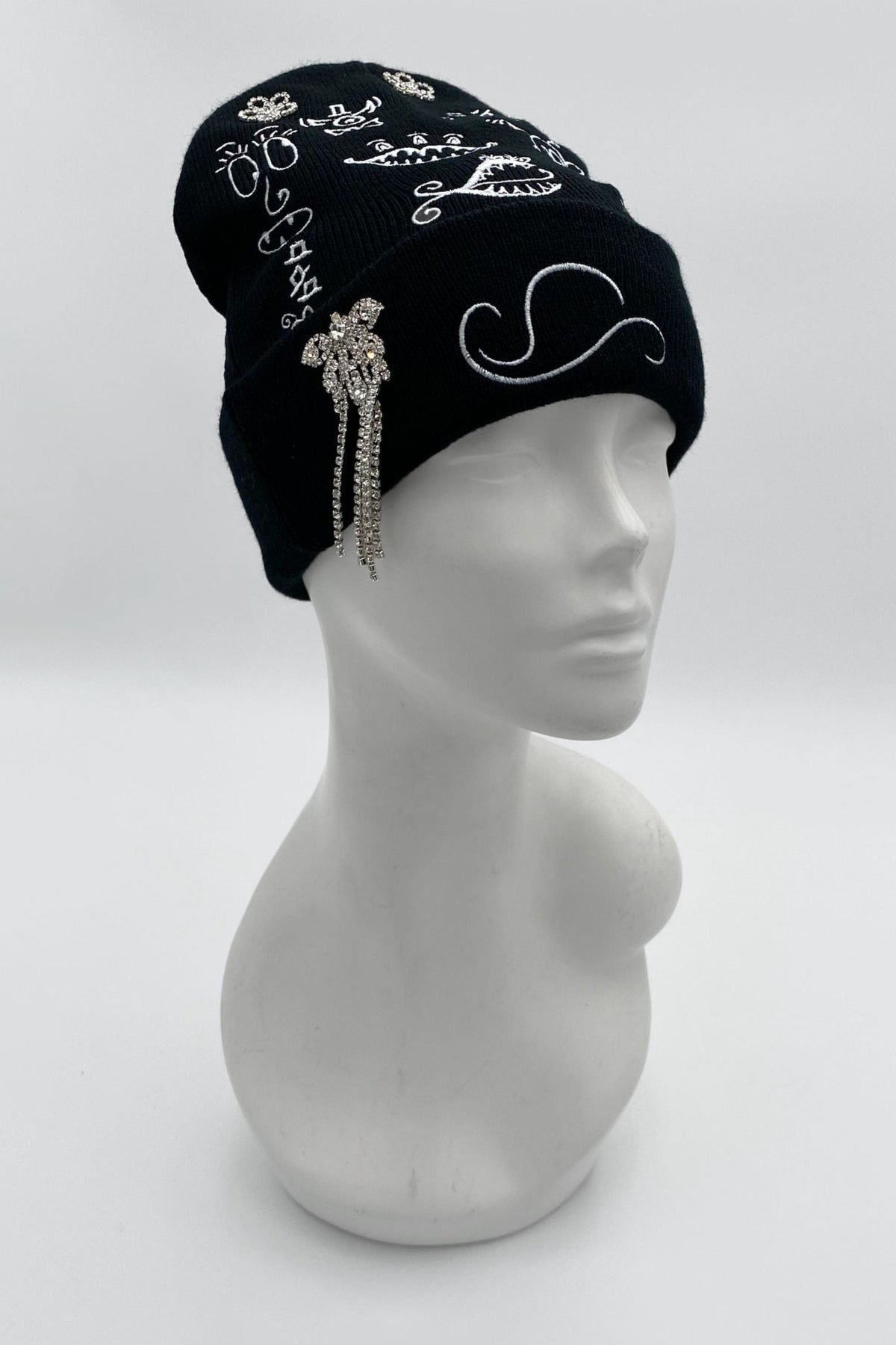 Doodleverse Beanie Black Doodle Beanie in Butterfly Flowers