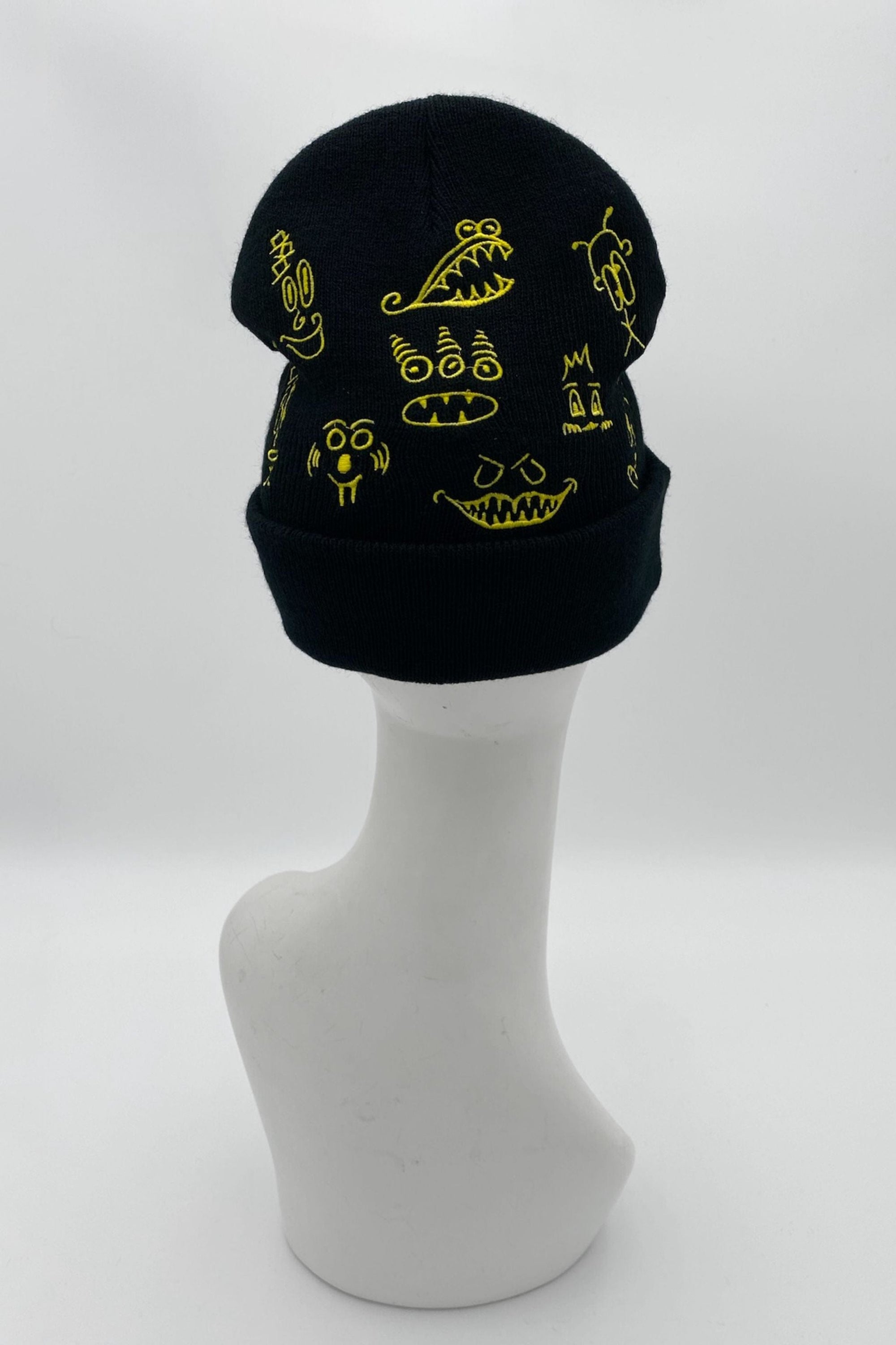 Doodleverse Beanie Black Doodle Beanie in Highlighter