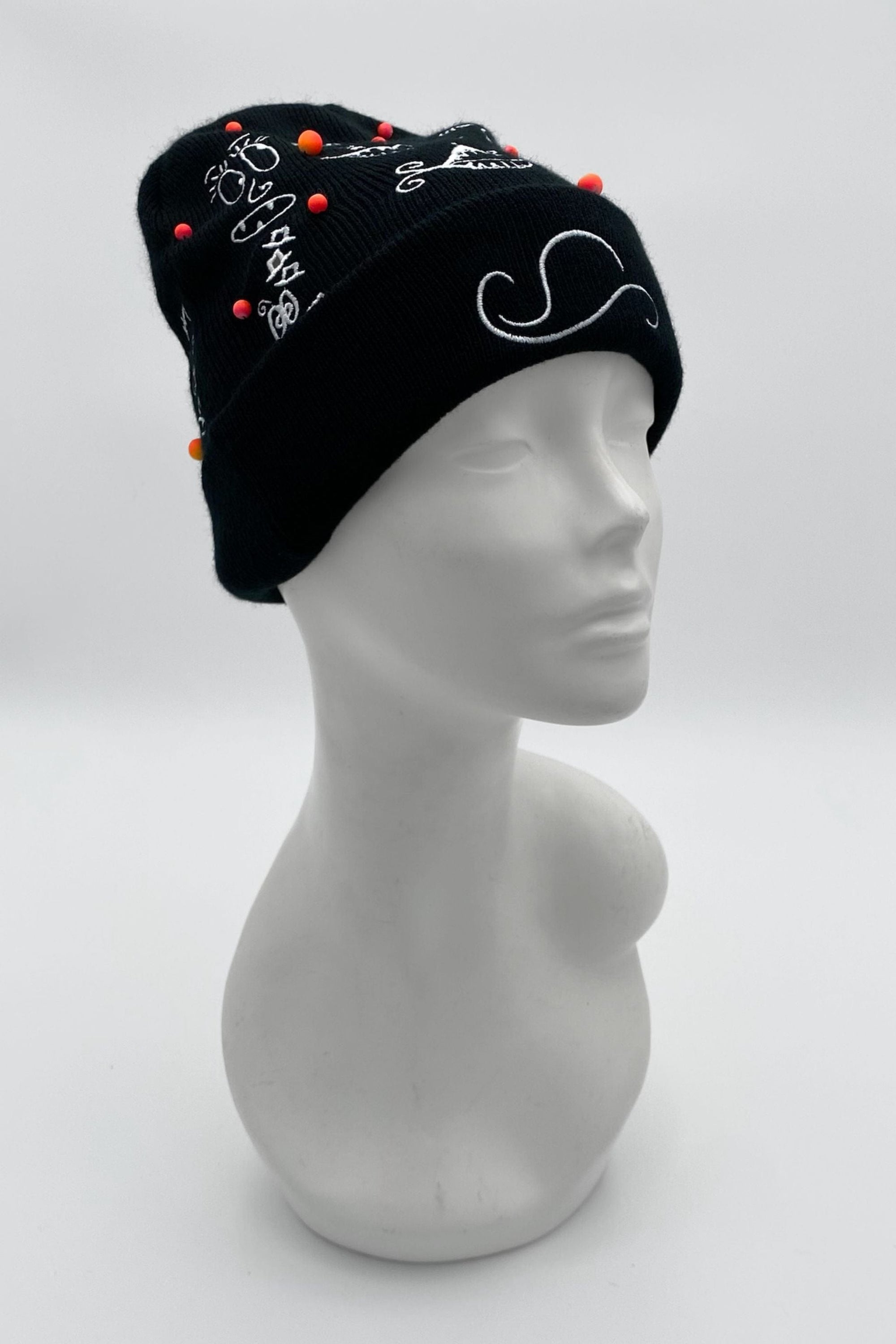 Doodleverse Beanie Black Doodle Beanie in Neon Bubbles