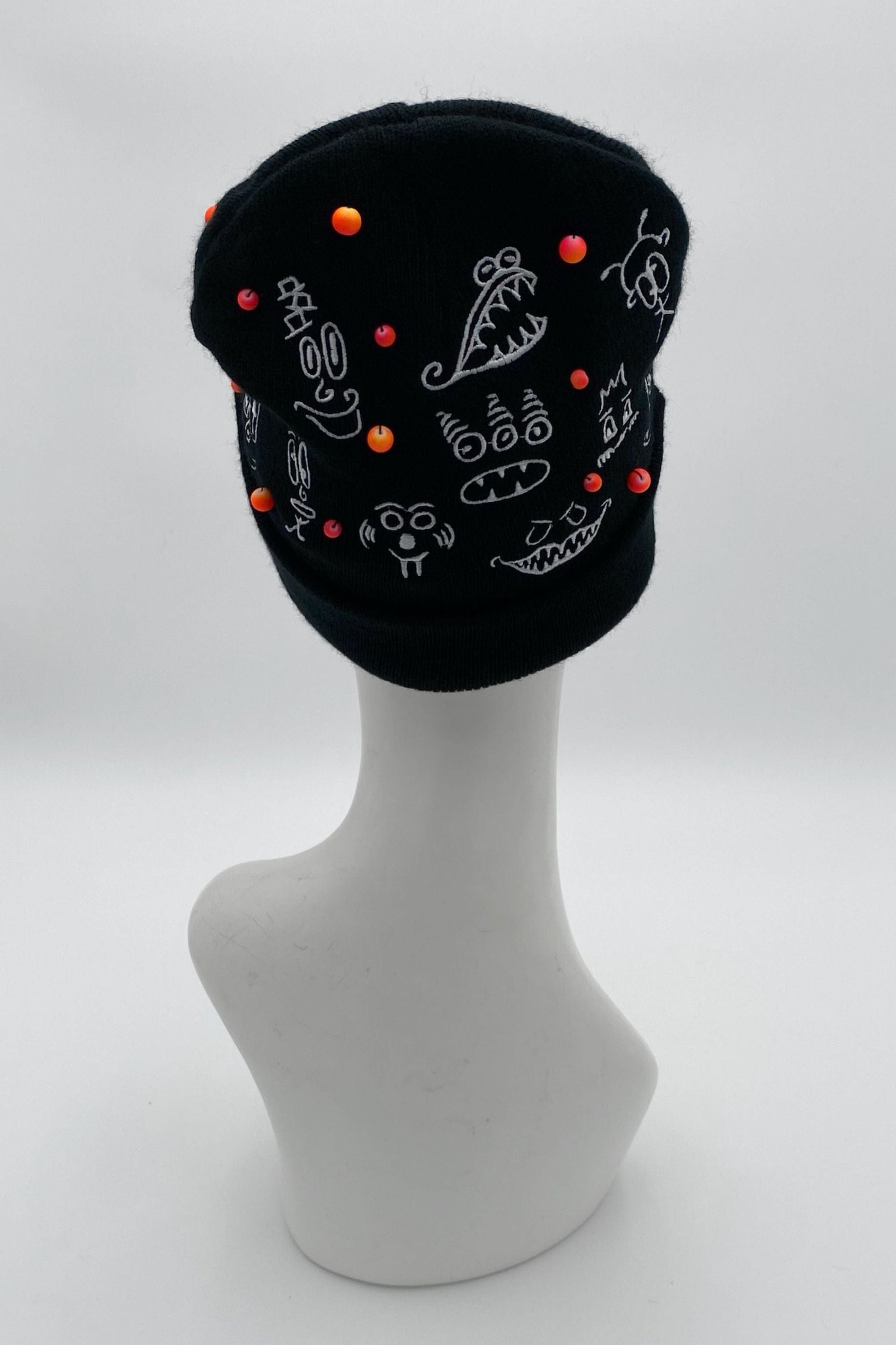 Doodleverse Beanie Black Doodle Beanie in Neon Bubbles