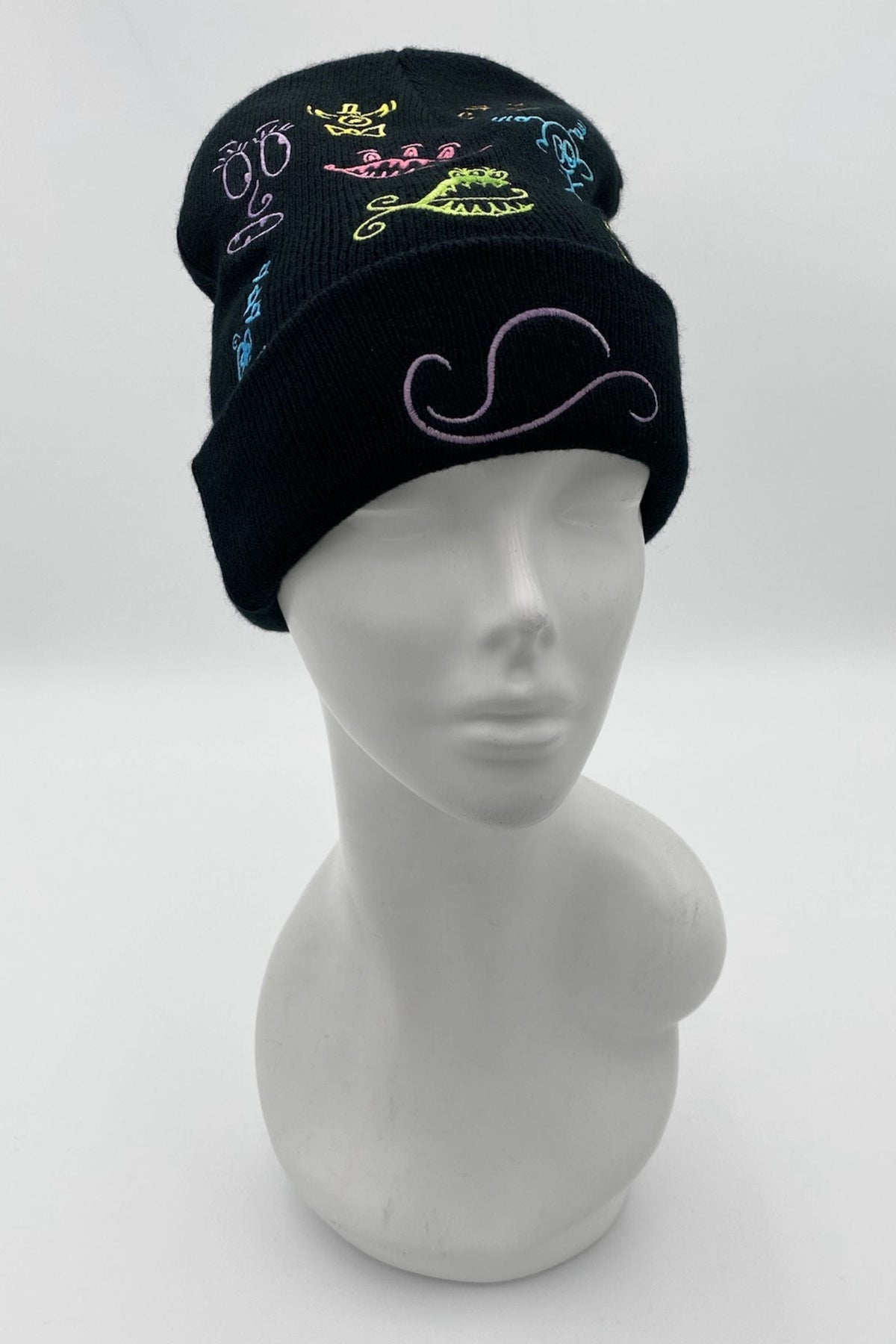 Doodleverse Beanie Black Doodle Beanie in Pastel