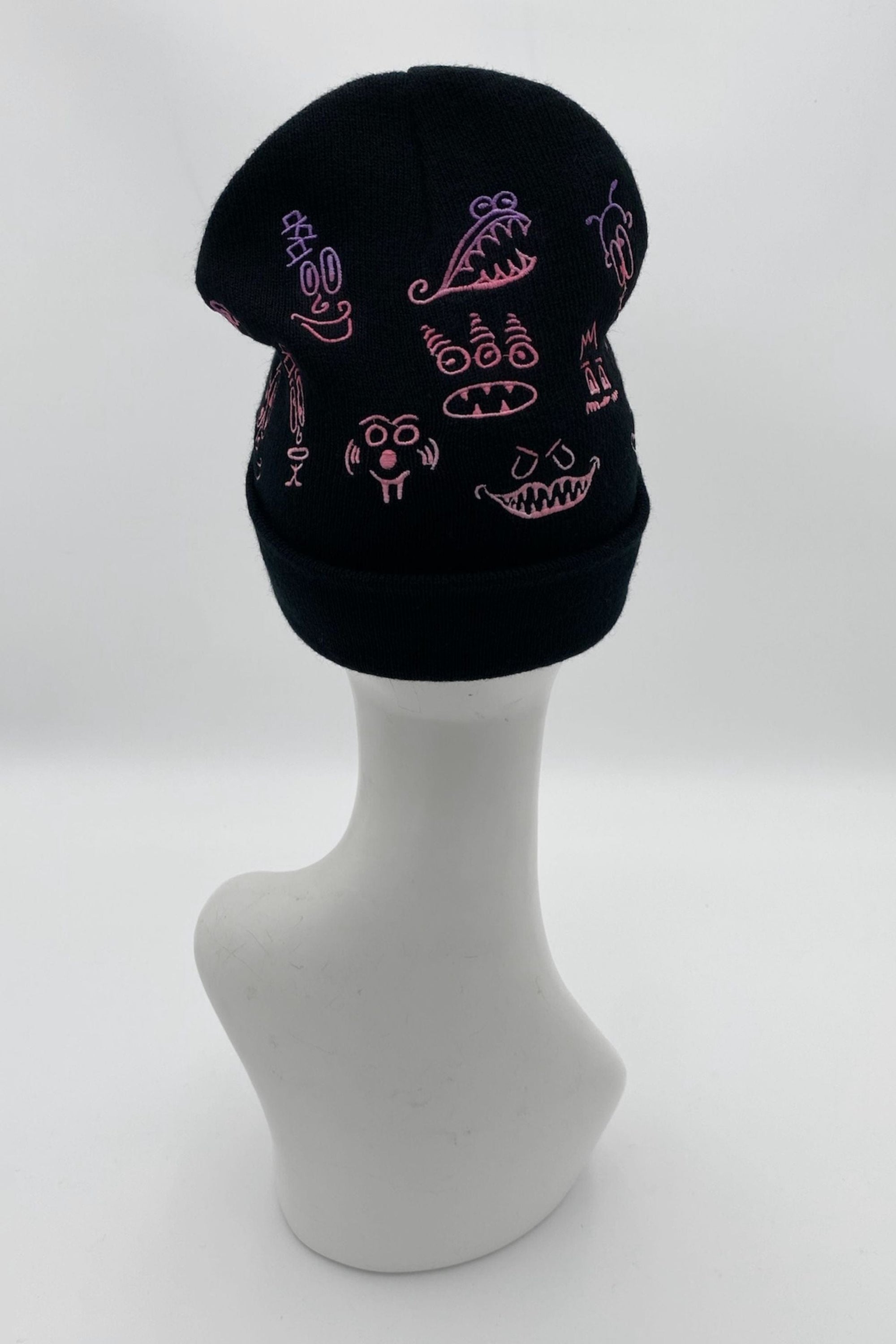 Doodleverse Beanie Black Doodle Beanie in Pink Purple Ombre