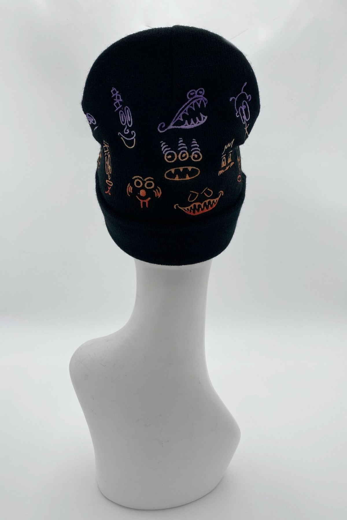 Doodleverse Beanie Black Doodle Beanie in Purple Orange Ombre