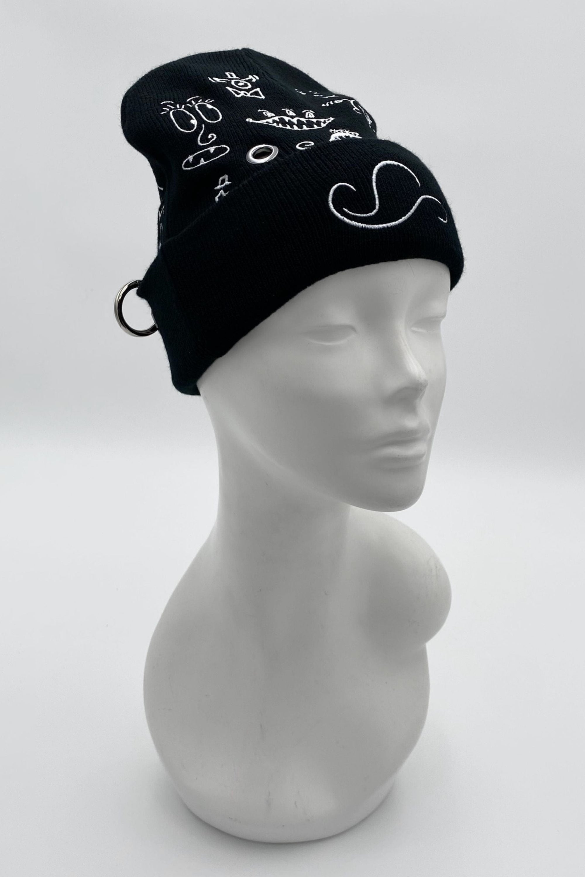 Doodleverse Beanie Black Pierced Doodle Beanie