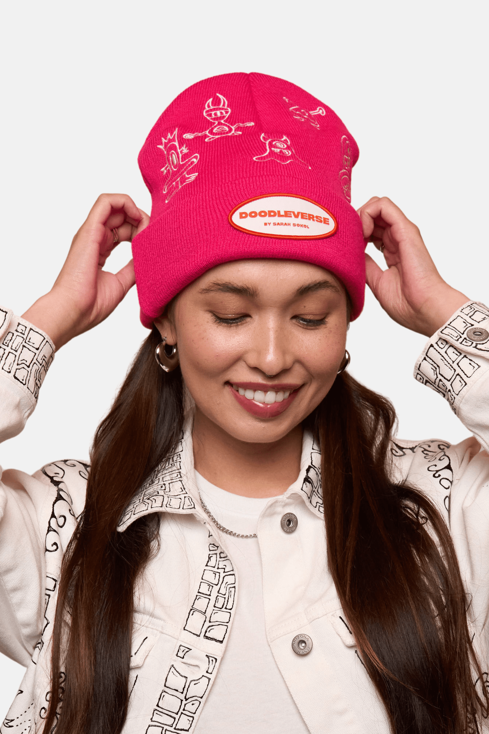 Doodleverse Beanie Doodle Beanie in Fuchsia