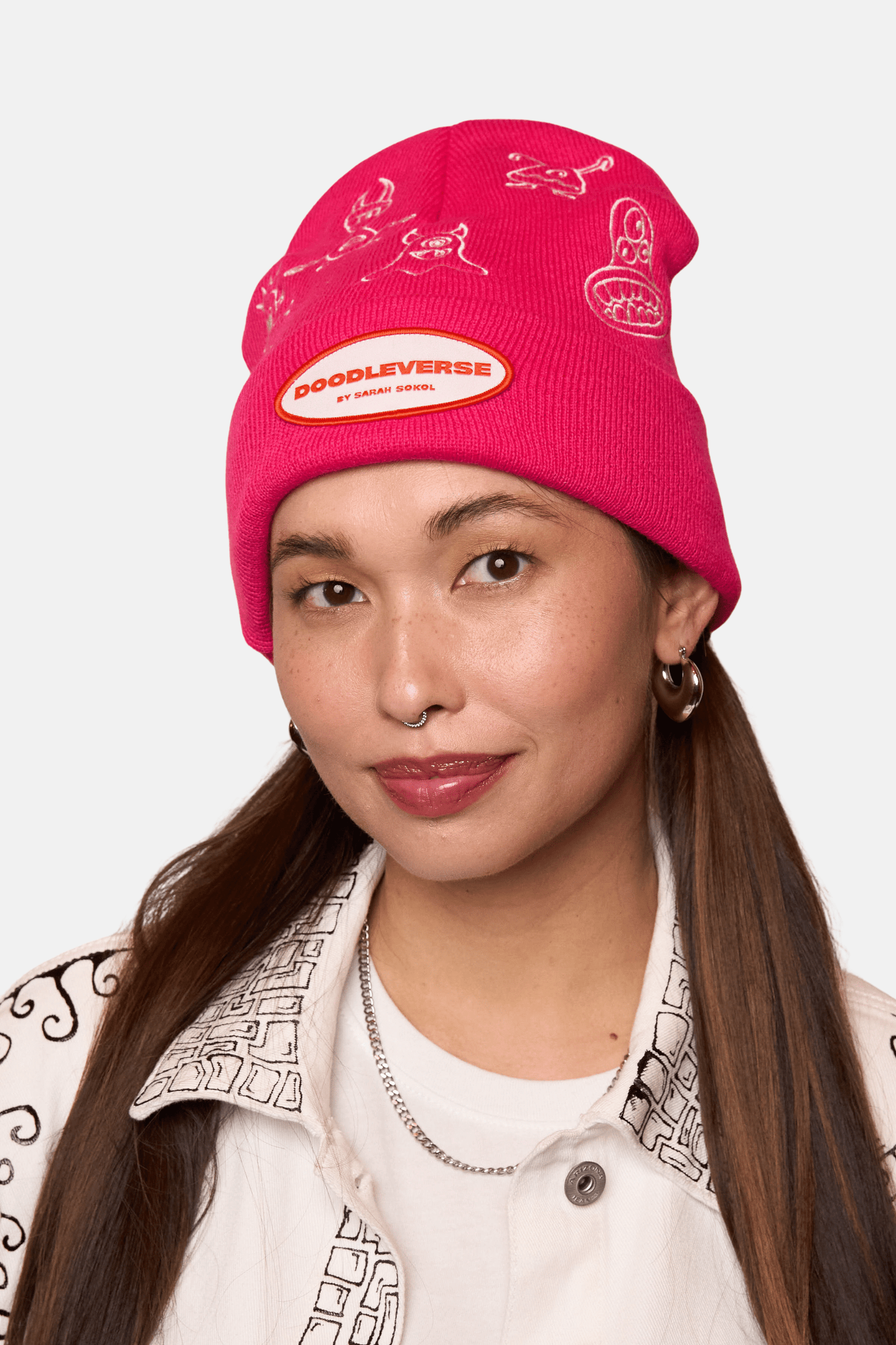 Doodleverse Beanie Doodle Beanie in Fuchsia