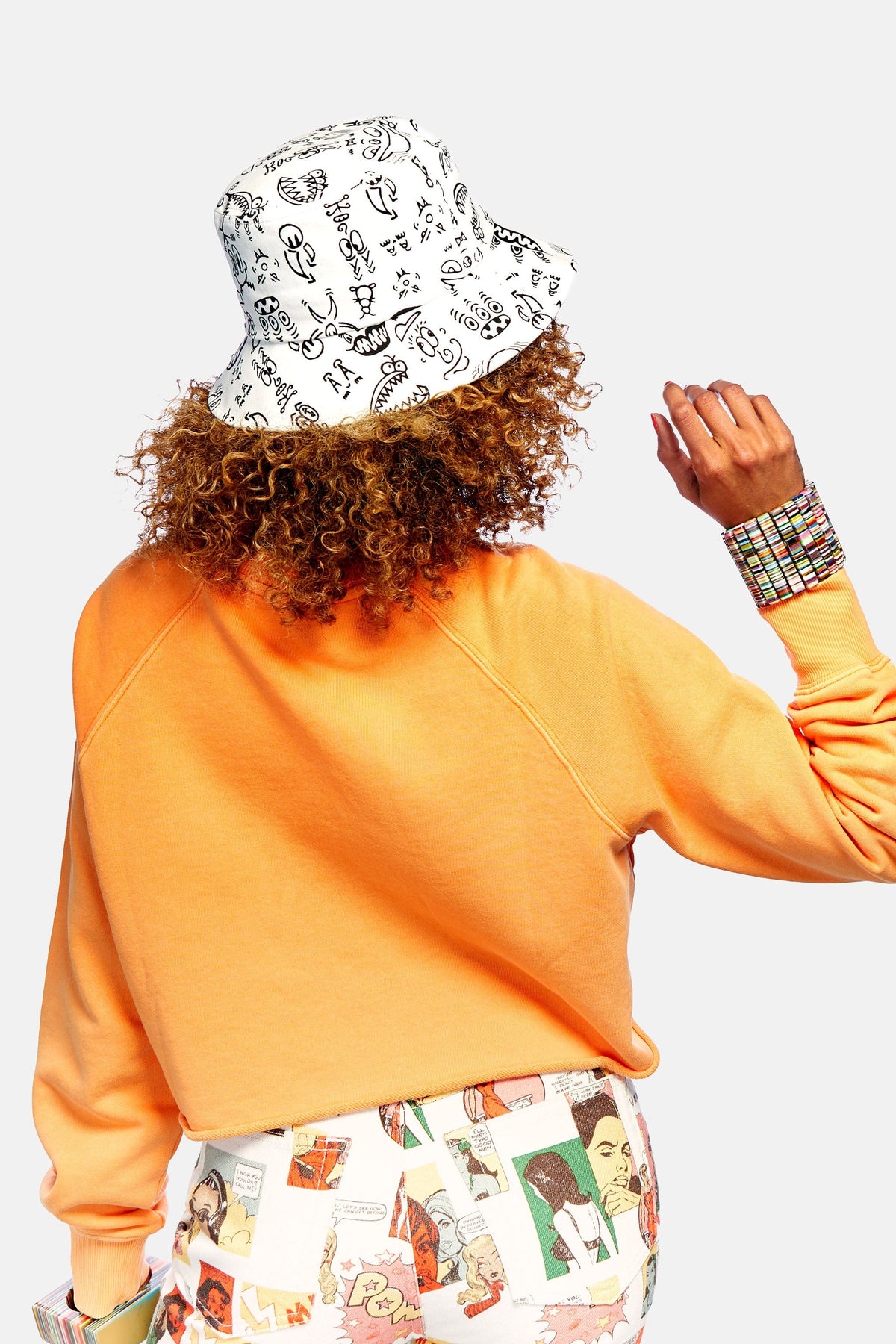 Doodleverse Bucket Hat White Doodle Bucket Hat in White