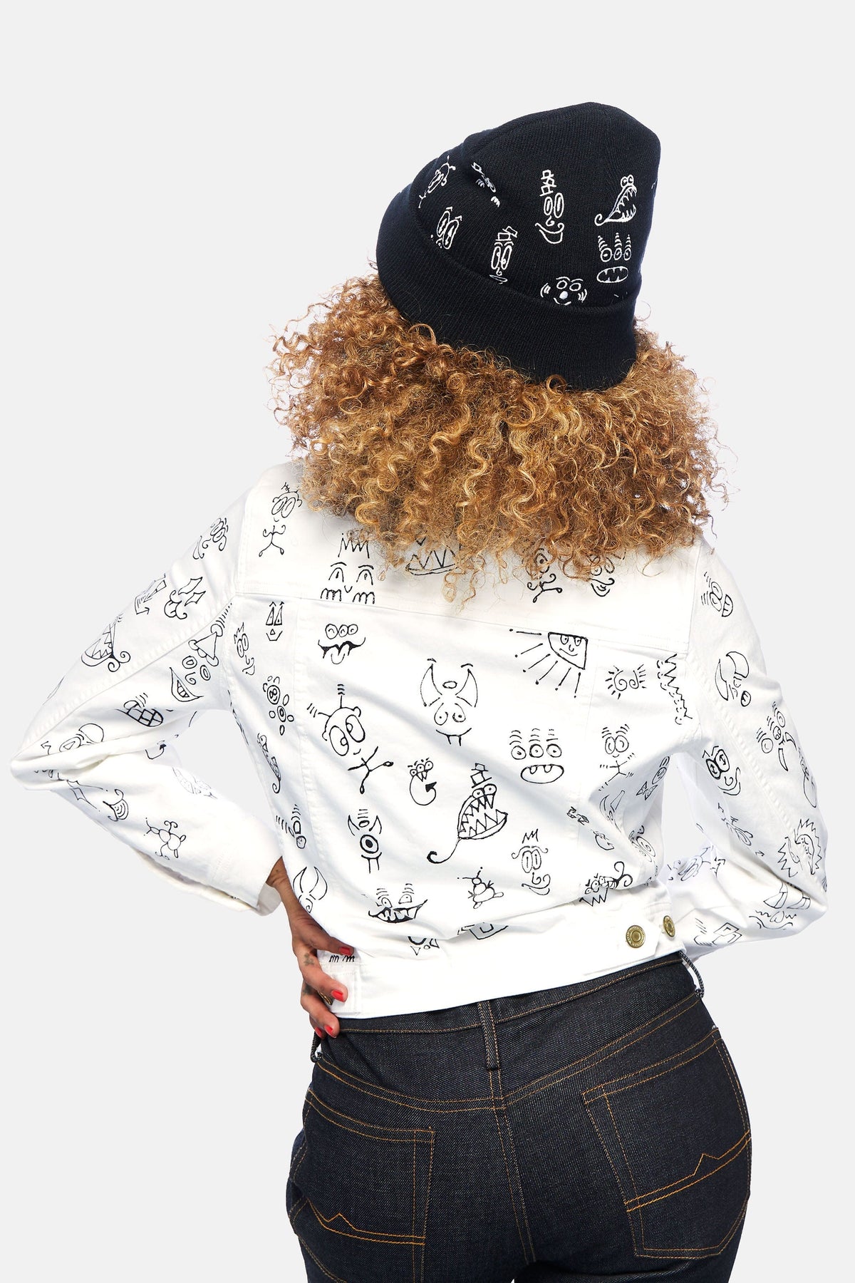 Doodleverse Jacket White Doodle Denim Jacket in White