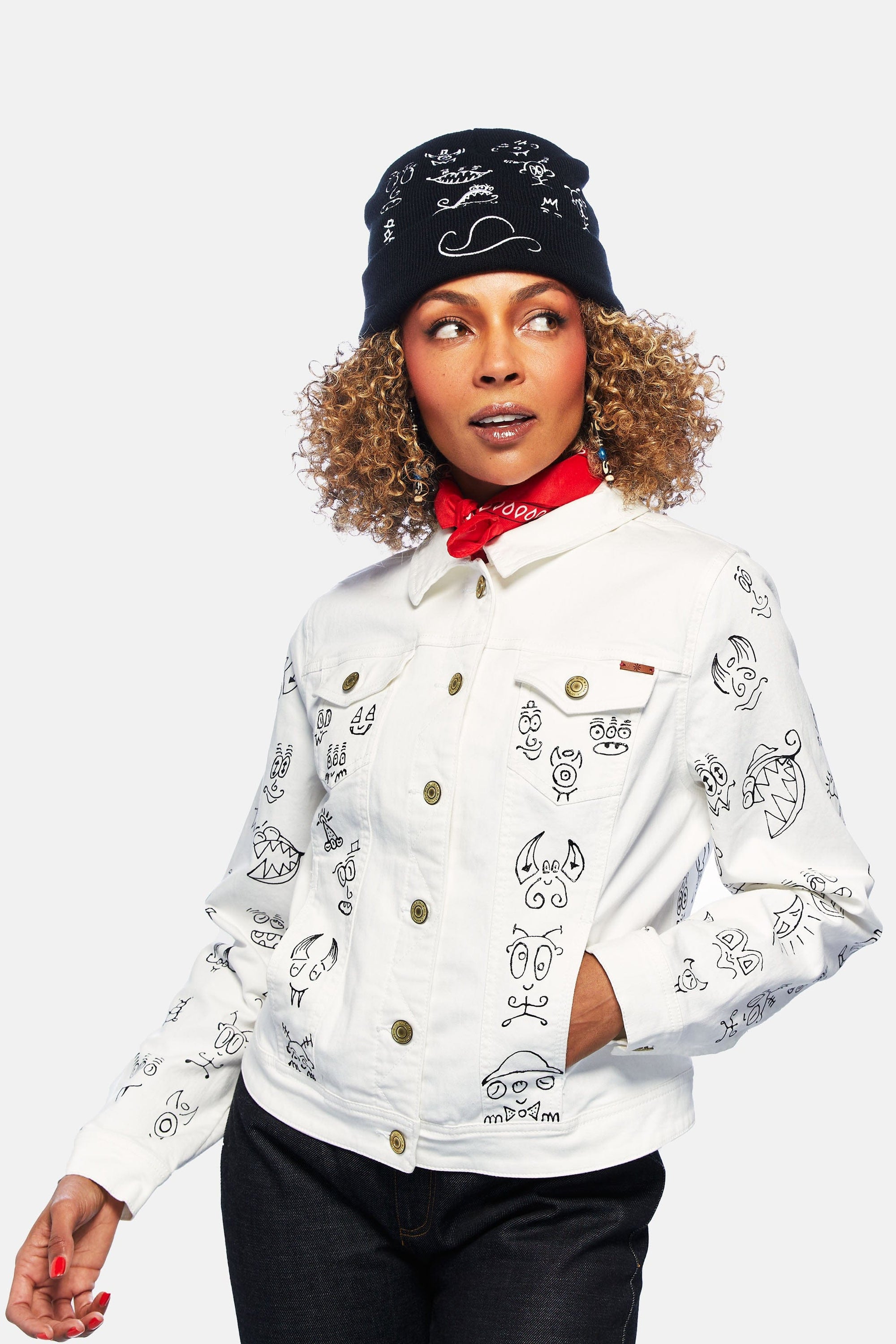 Doodleverse Jacket White Doodle Denim Jacket in White