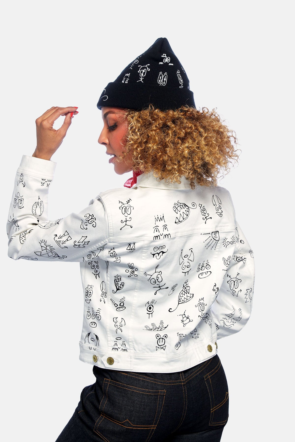 Doodleverse Jacket White Doodle Denim Jacket in White